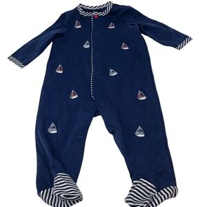 Little Me Youth 6M Footed Pajamas Sailboat Nautical Navy Cotton Sleeper NWT
